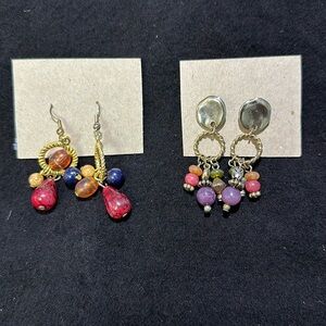 Gold beaded dangle earrings 2 pairs